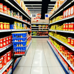 **Global Economic Impact of Trade Wars**: Create an image depicting a split scene between the United States and China, illustrating the effects of trade wars. On one side, show rising prices in stores and consumers looking concerned while shopping. On the other side, depict American companies struggling to compete against cheaper imported goods, highlighting the economic tension.
