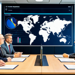 A diverse group of professional individuals from various backgrounds, wearing modest business suits, collaborating in a sleek, modern conference room. Digital displays in the background show abstract, interconnected global data visualizations and intricate network diagrams, symbolizing complex international challenges. The atmosphere is one of focused problem-solving and strategic discussion. perfect anatomy, correct proportions, natural pose, well-formed hands, proper finger count, natural body proportions, professional photography, high resolution, cinematic lighting, vibrant colors, safe for work, appropriate content, fully clothed, professional, family-friendly.