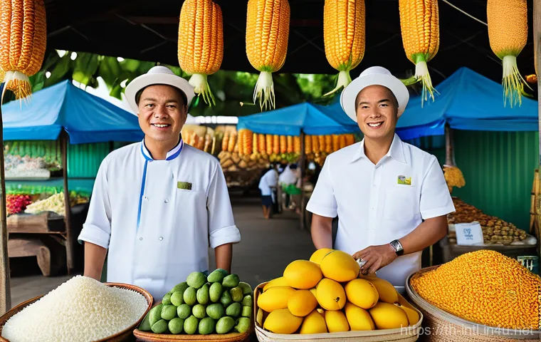 국제무역이론 및 사례 - **Prompt:** A vibrant and bustling Thai market scene showcasing the richness of "Made in Thailand" a...