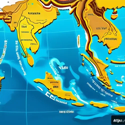Home 33 국제 해양법 판례 분석 - A detailed and realistic digital illustration of a maritime boundary map in Southeast Asia, highligh...