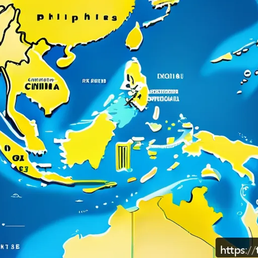 국제 법정 사례 연구 남중국해 판결 - A detailed and realistic map illustration of the South China Sea region, highlighting the overlappin...