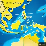 Home 20 국제 법정 사례 연구 남중국해 판결 - A detailed and realistic map illustration of the South China Sea region, highlighting the overlappin...
